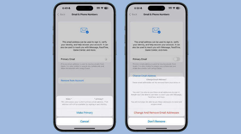 周矶办事处苹果手机维修分享苹果 iOS 18.1 支持设置“主要”邮箱地址并更改 iCloud 邮箱 
